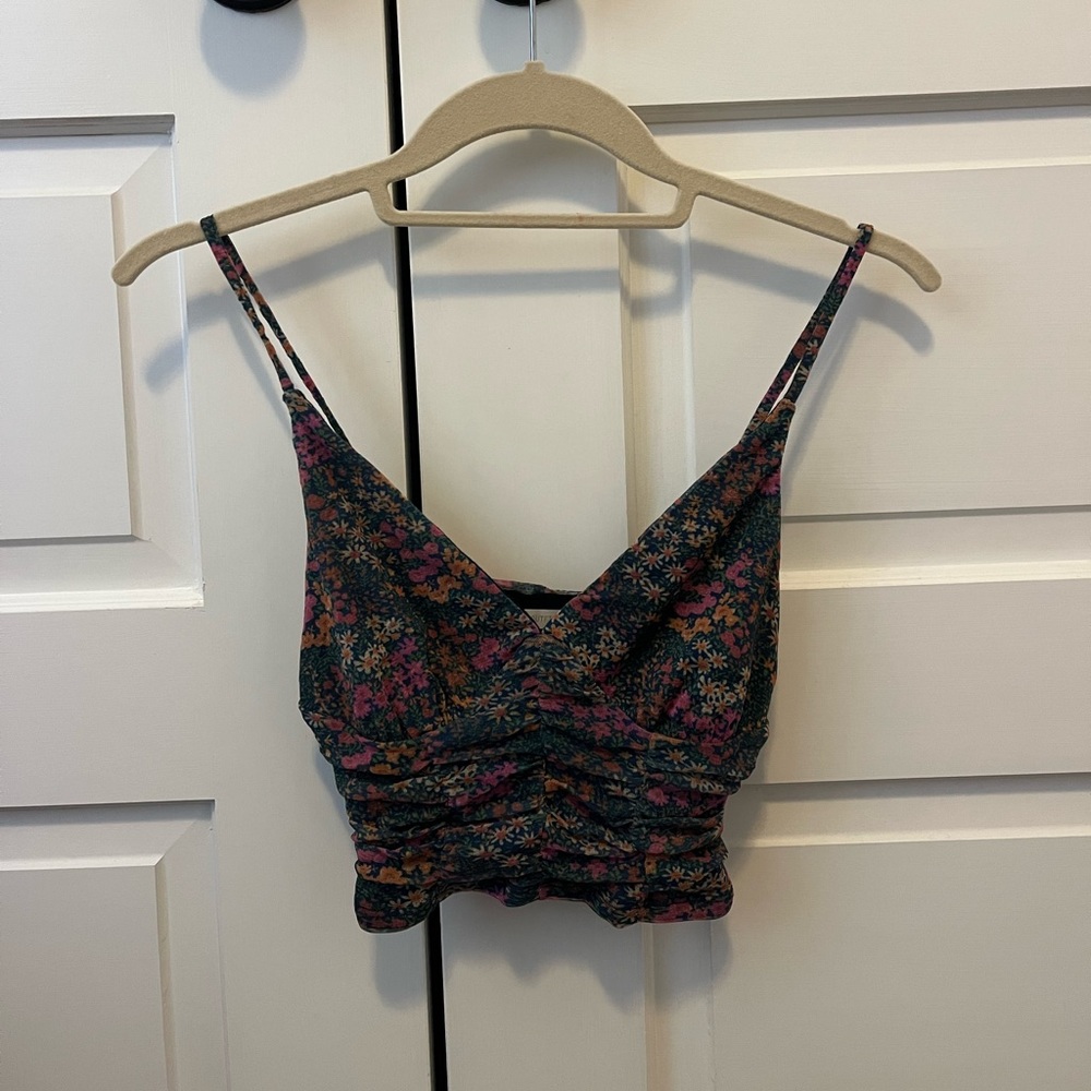 UO floral Rouched Cropped Tank Top